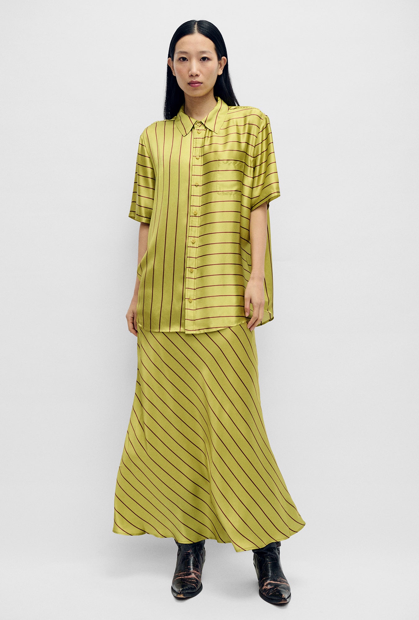 SHORT SLEEVE BOYFRIEND SHIRT CACTUS STRIPE