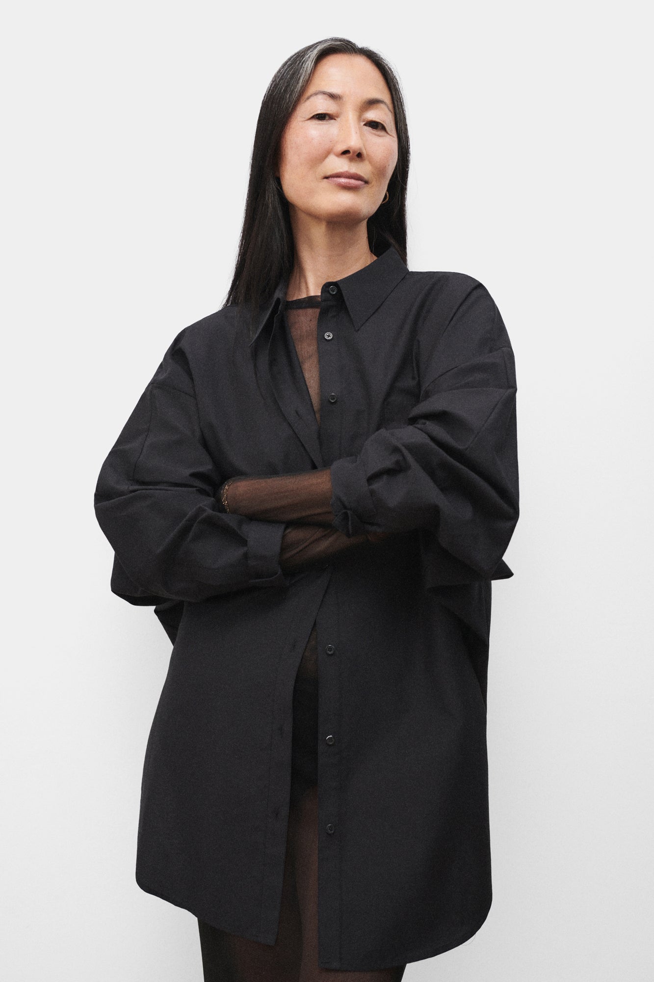 COTTON SILK ROUND SHIRT BLACK