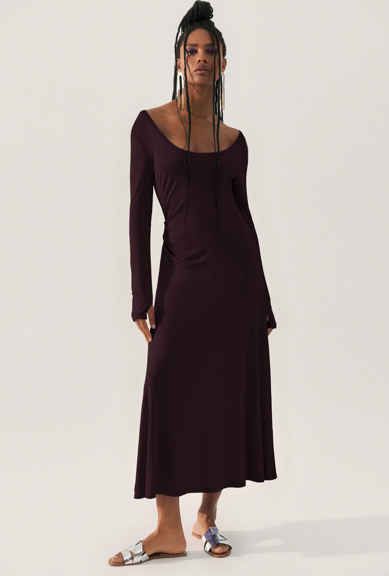 JERSEY LONG SLEEVE DRESS CACAO