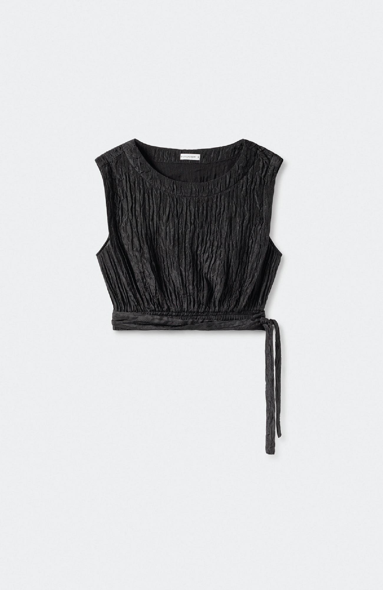 CRINKLE SLEEVELESS CROP TOP BLACK