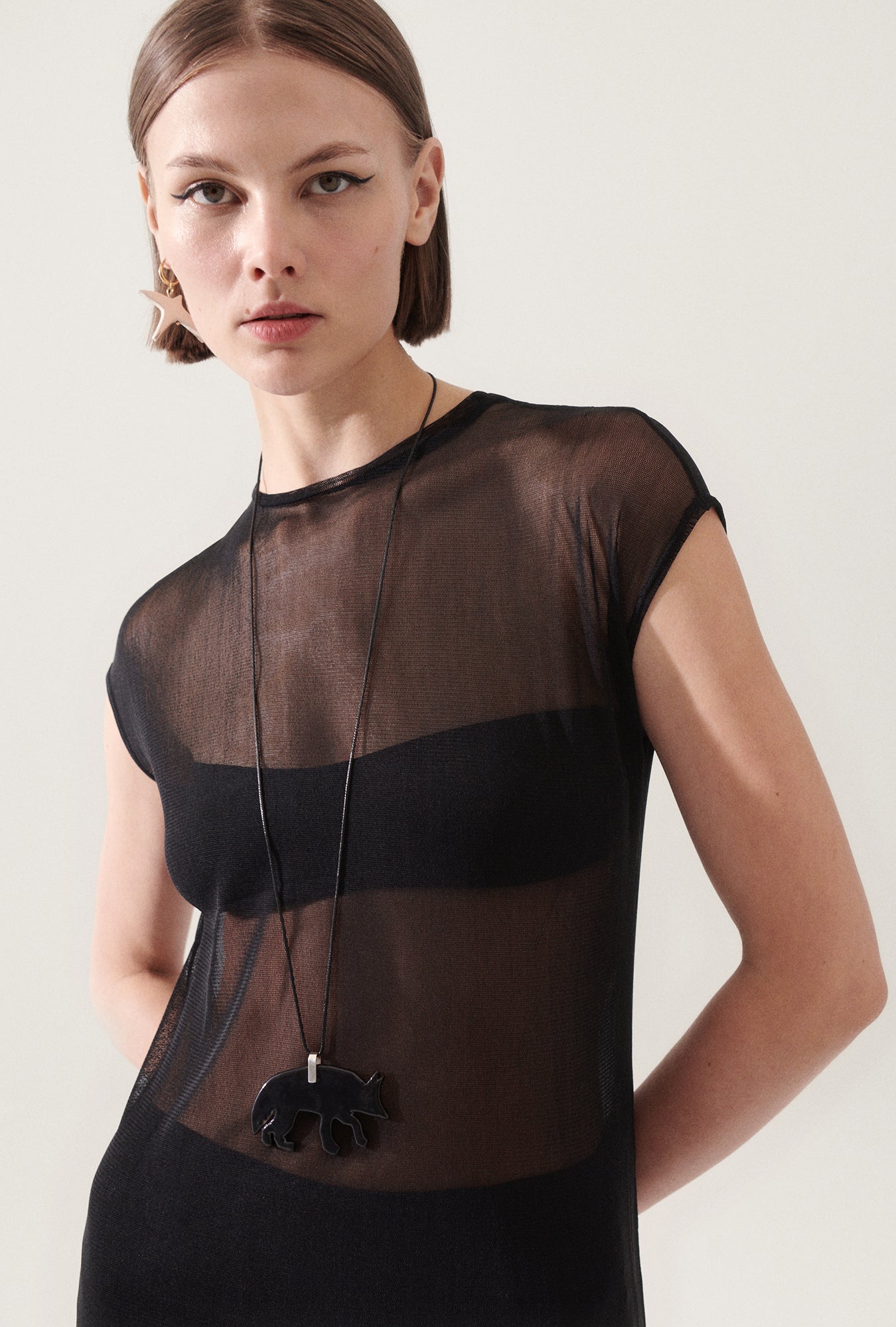 SILK MESH DRESS BLACK