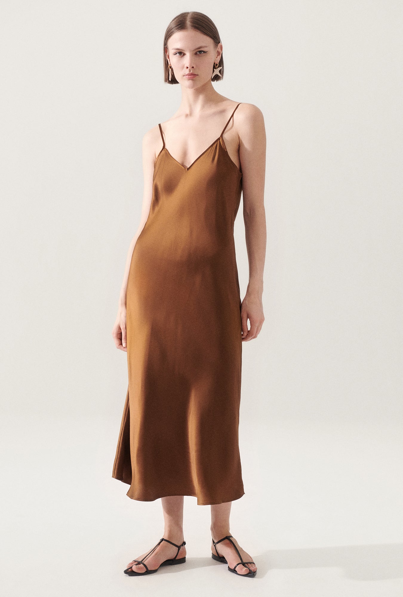 【関税込み】Silk Laundry タン 90s スリップ ミディアムドレス 90S SLIP DRESS VAN DYKE BROWN