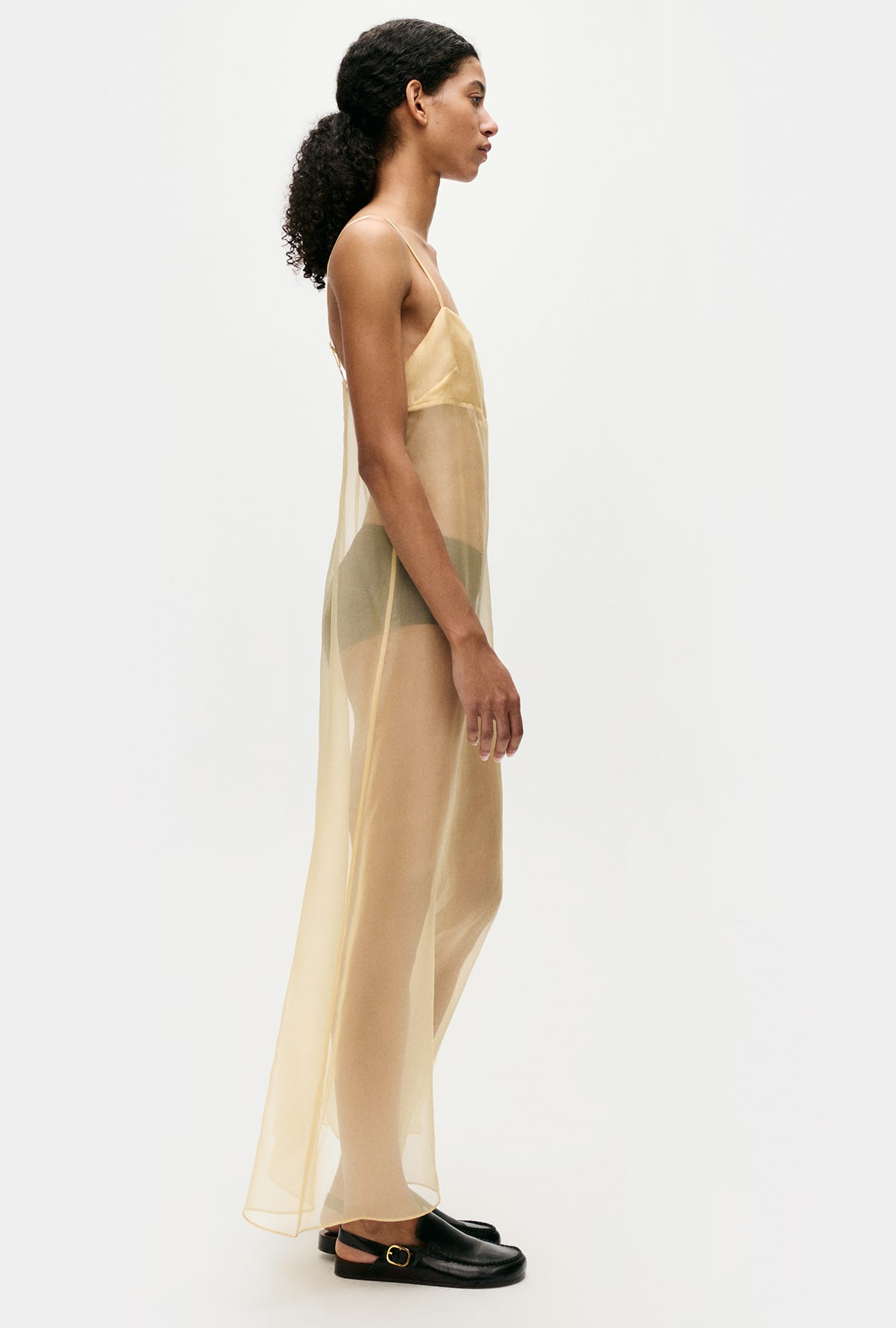 BAU ♥ ARIELLA See-through organza H-line long dress Organza See Through Long Dress, Short Sleeves Maxi Gown