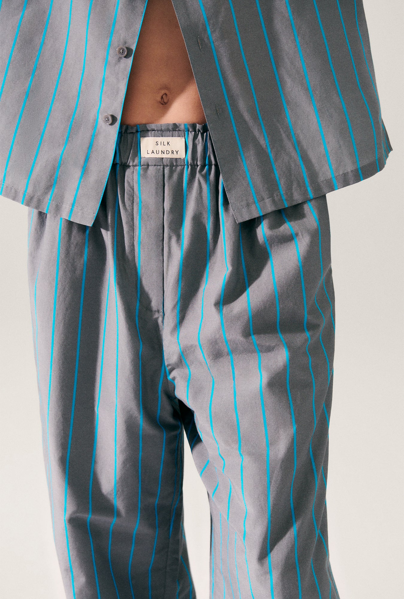 COTTON SILK PAPER BAG PANTS OXYGEN STRIPE