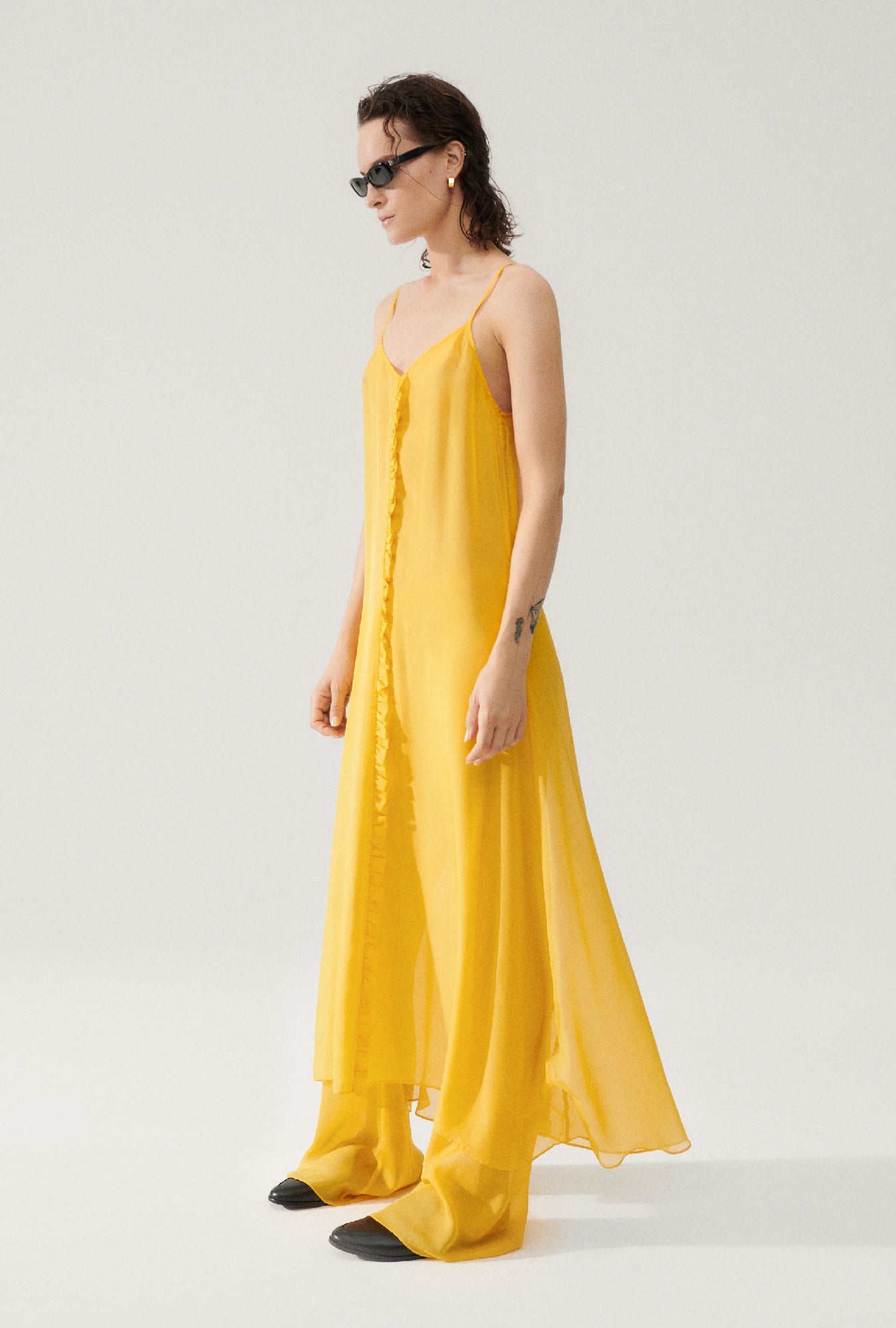 CHIFFON TONI RUFFLE DRESS GOLDFINCH